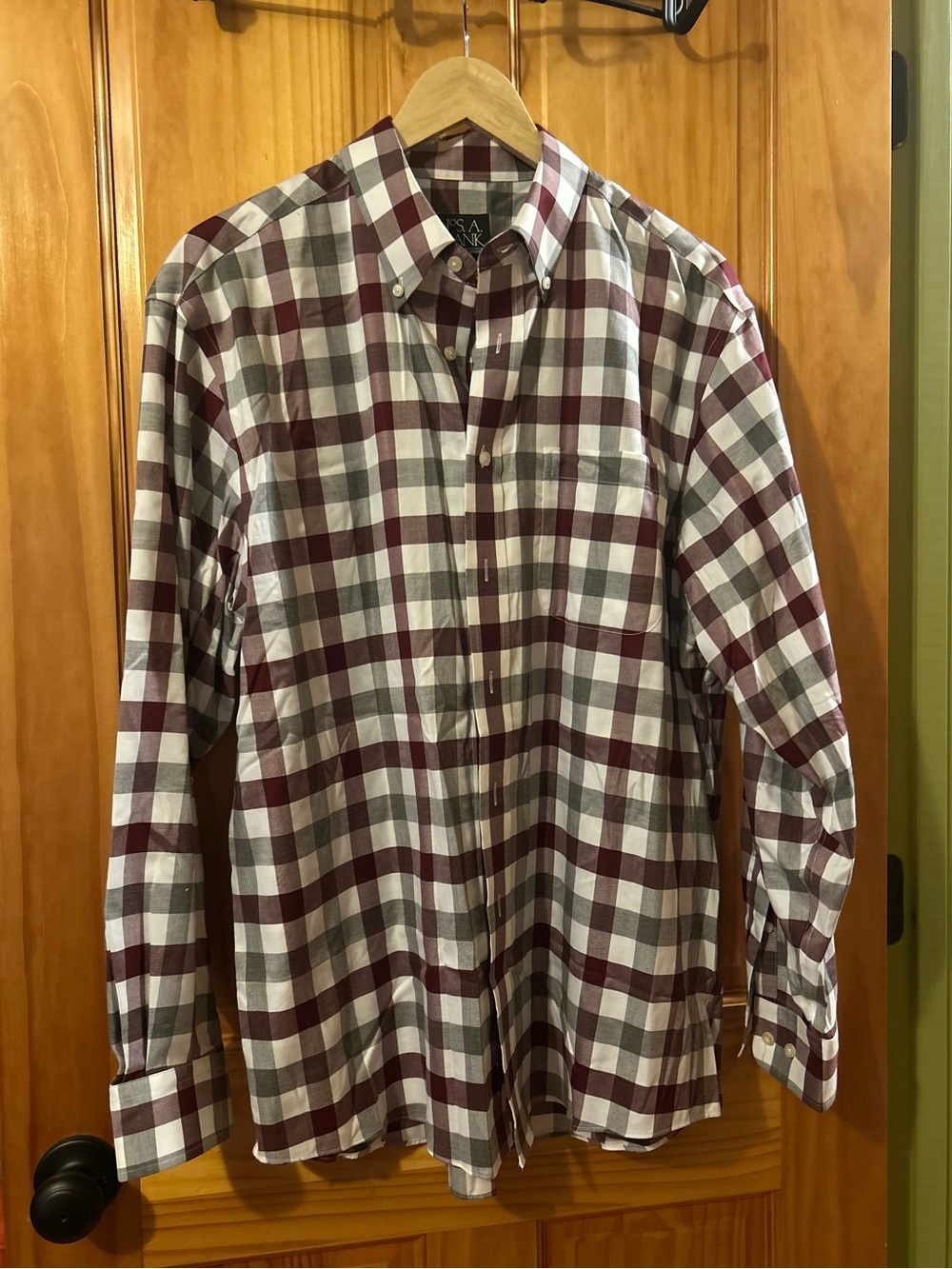 Jos. A. Bank Men's Plaid Button-Down Shirt -‎ White and Burgundy